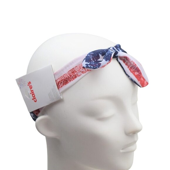 Claires Knotted Headwrap Headband Patriotic Flag Red White Blue Stars Stripes - Picture 2 of 4
